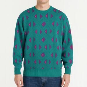 Vintage Meister 80s Retro Teal Purple Geometric Sweater Size M